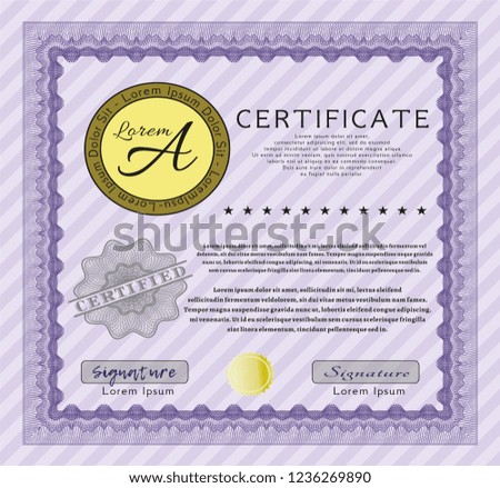 Violet Sample certificate or diploma. Elegant design. With quality background. Customizable, Easy to edit and change colors. 