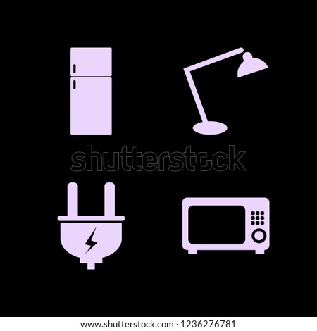 electrical icon. electrical vector icons set desk table lamp, fridge, plug and microwave