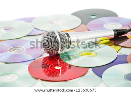 Microphone on background of multicolored CD
