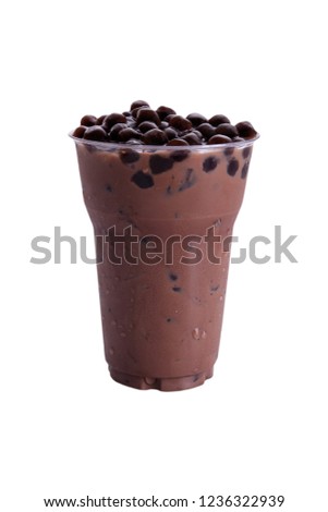 Chocolate milk tea with iced topping bubble in glass plastic isolated on white background with Clipping Path