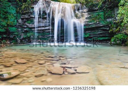 Beautiful waterfall in the nature (Torrent de la Masica, Catalonia, Spain)