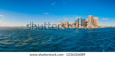 Manhattan Shore as seen from the river in New York City, United States of America.