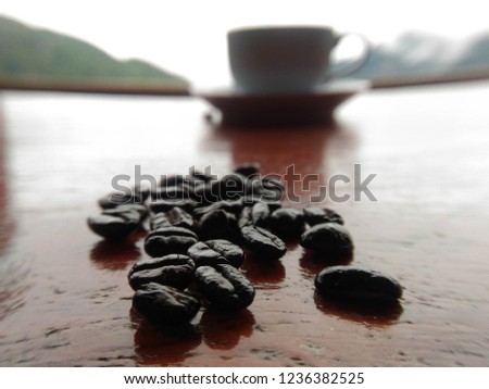 coffee bean dark roaster white mug coffee background 