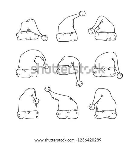 Hand drawn Christmas hat background. Doodle Cartoon drawing. Vector art illustration Santa wear