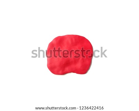 Red abstract shape made from plasticine clay on white background, Speech bubble dough