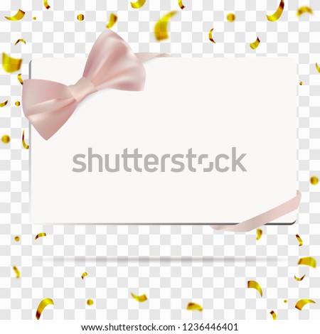 Template white certificate. Gift card with crem pink ribbon bow on transparent background