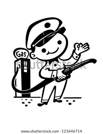 Little Gas Attendant - Retro Clipart Illustration