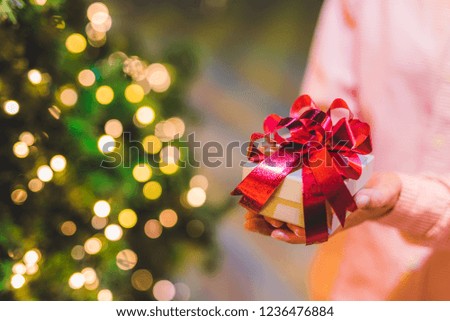 Hands holding gift box. Happiness, Christmas or new year  concept.