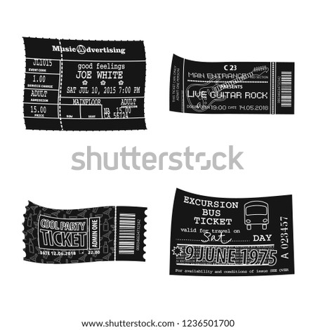 Isolated object of ticket and admission sign. Set of ticket and event stock vector illustration.