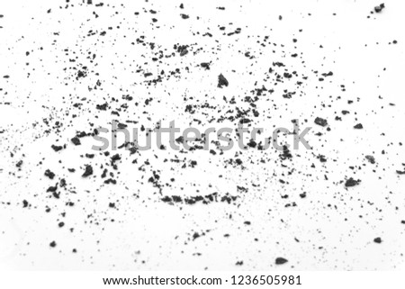 Black ground scattered on a white background, dirt and dust on a white background