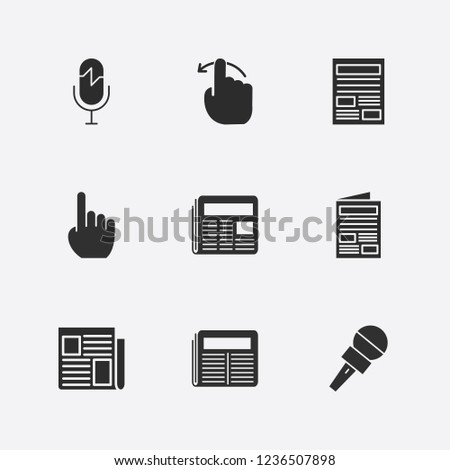 Best 9 press icon set. newspaper, click, finger swipe and microphone vector illustration