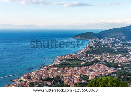 View of Italian Village on the Mediterranean Coast from a High Perspective