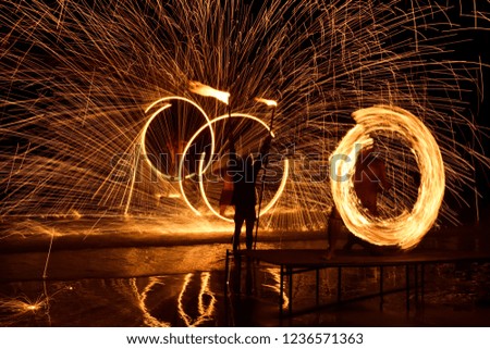 Magnificent fire show on Koh Chang island. Thailand. 