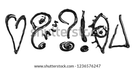 Black brush stroke symbols set, oil paint isolated on white background