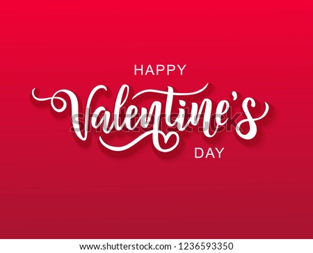 Happy Valentine's day text, hand lettering typography poster on red gradient background. Vector illustration. Romantic quote postcard, card, invitation, banner template.  Royalty-Free Stock Photo #1236593350