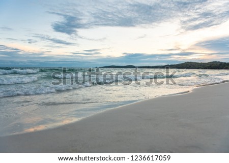 Fresh ocean with wave, sea, sand beach. Summer vacation concept.