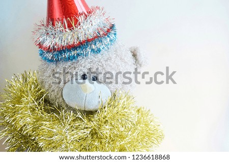 Teddy bear isolated on gray background with copy space