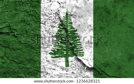 Flag of Norfolk Island close up painted on a cracked wall, concept of armed actions and conflicts in the world