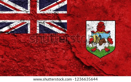 Flag of Bermuda Islands close up painted on a cracked wall, concept of armed actions and conflicts in the world