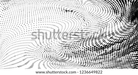 Grunge halftone dots pattern texture background.  Dotted black and white panoramic vector illustration. Abstract curves.  Monochrome template for web design, covers, web sites, banners