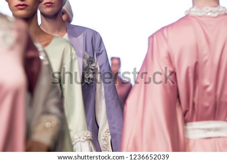 Fashion Show, Catwalk Event, Runway Show, Fashion Week themed photo.Modest fashion women's collection. Royalty-Free Stock Photo #1236652039
