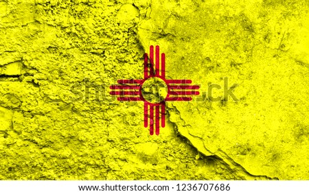 Flag State of New Mexico close up painted on a cracked wall, concept of armed actions and conflicts in the world