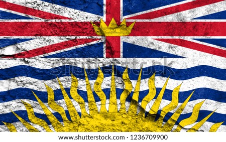Flag of British Columbia close up painted on a cracked wall, concept of armed actions and conflicts in the world
