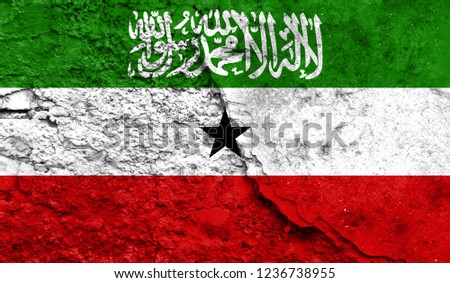 Flag of Somaliland close up painted on a cracked wall, concept of armed actions and conflicts in the world
