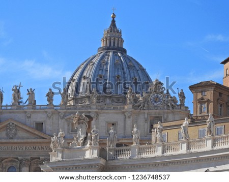 Extreme zoom detail photo of statues and architectural masterpieces in iconic Saint Peter Basilica in the heart of Vatican city, Rome, Italy