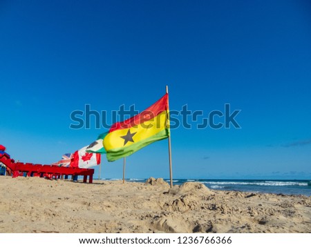 Ghana flag on the beach in Accra Ghana West Africa