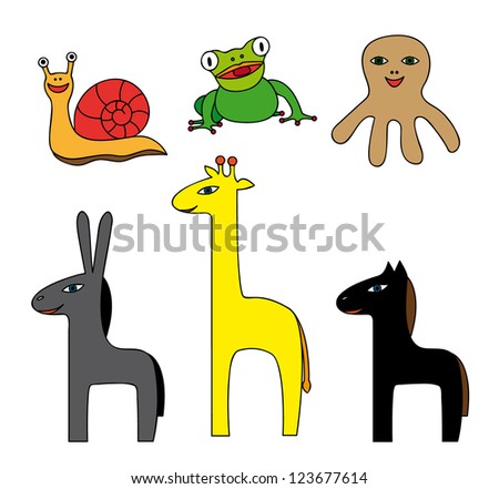 Vector Set of Simple Colorful Cartoon Animals