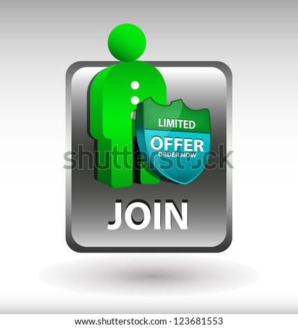  glossy web button with join sign. Rounded square shape icon with shadow