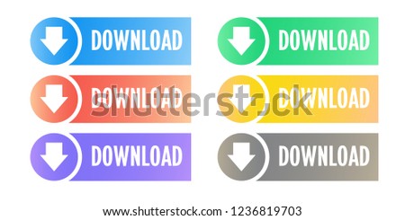 Download button colorful set icon. Downloading file internet symbol. Navigation site element.
