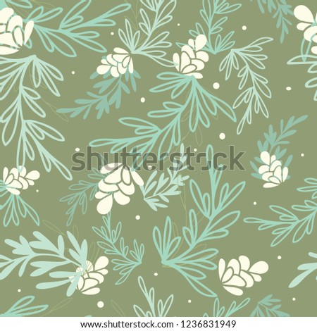 Vector Green Pine Leaves Falling Seamless Pattern. Perfect for fabrics, scrapbooking, wallpaper projects.