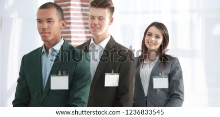 group of business people with blank badges