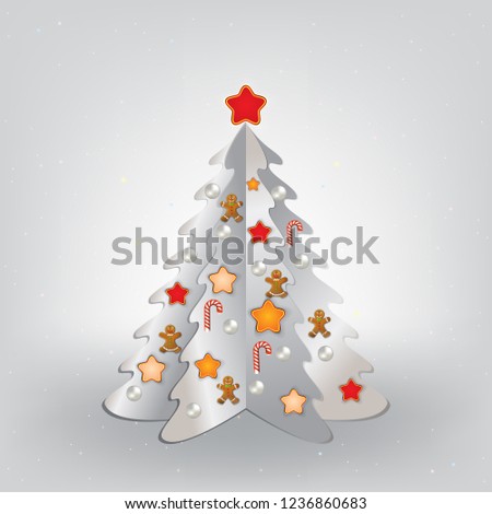 Christmas gray greeting with white tree and decorations