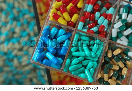 Group of medicine multi color capsules 