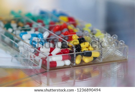 Group of medicine multi color capsules 