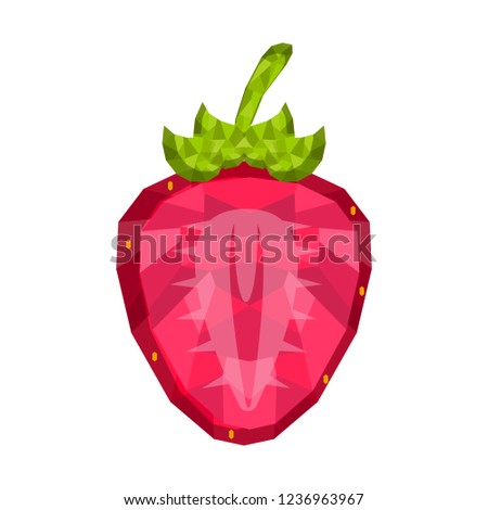 Isolated geometric strawberry cut. Low Poly. Vector illustration design