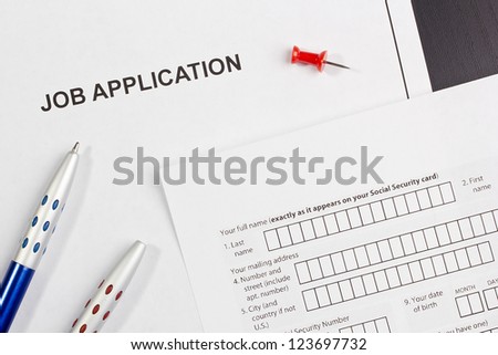 Directly above photograph of a job application.