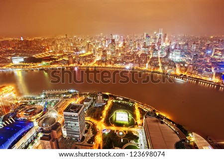 view from the Oriental Pearl TV Tower.shanghai lujiazui financial center aside the huangpu river.