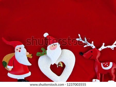 Christmas season theme, with Santa Claus and reindeer. Christmas holiday composition top view. Christmas background.