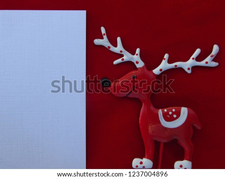 Christmas season theme, with Santa Claus and reindeer. Christmas holiday composition top view. Christmas background for social media campaign.