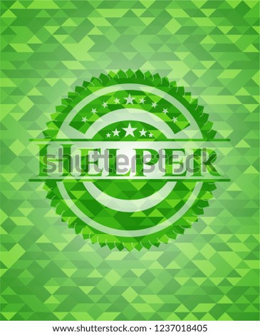 Helper green emblem. Mosaic background