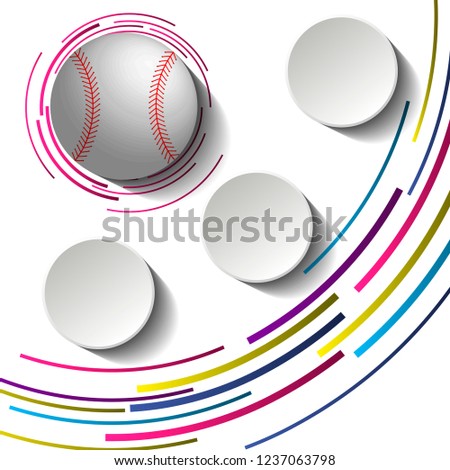 Baseball game infographic image with three blank paper plates and 3d ball.