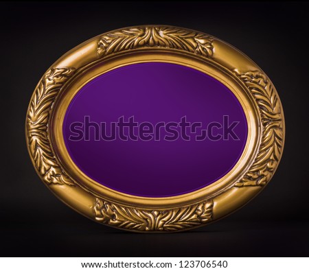 A purple color plaque with embellished golden color border. An empty royal oval shape seal or plaque with empty space for logo.