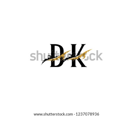Initial DK Letter with Luxury Swoosh Flame Organic Feather Wings Logotype
