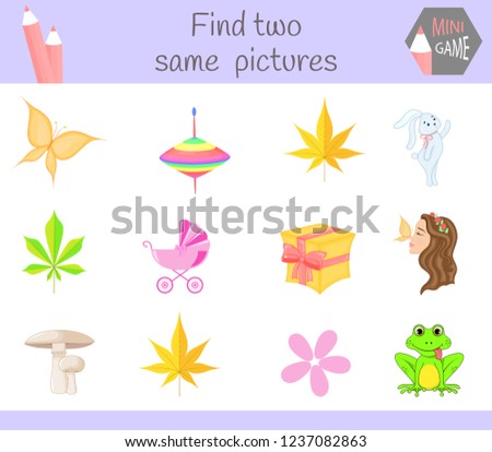 find two same pictures. Cartoon Vector Illustration Educational Activity for Preschool Children.