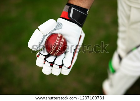 Cricket player holding a cricket ball Royalty-Free Stock Photo #1237100731