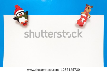Set design template New Year's discount banner. Xmas advertising for sale.  elk and penguin on blue and white background